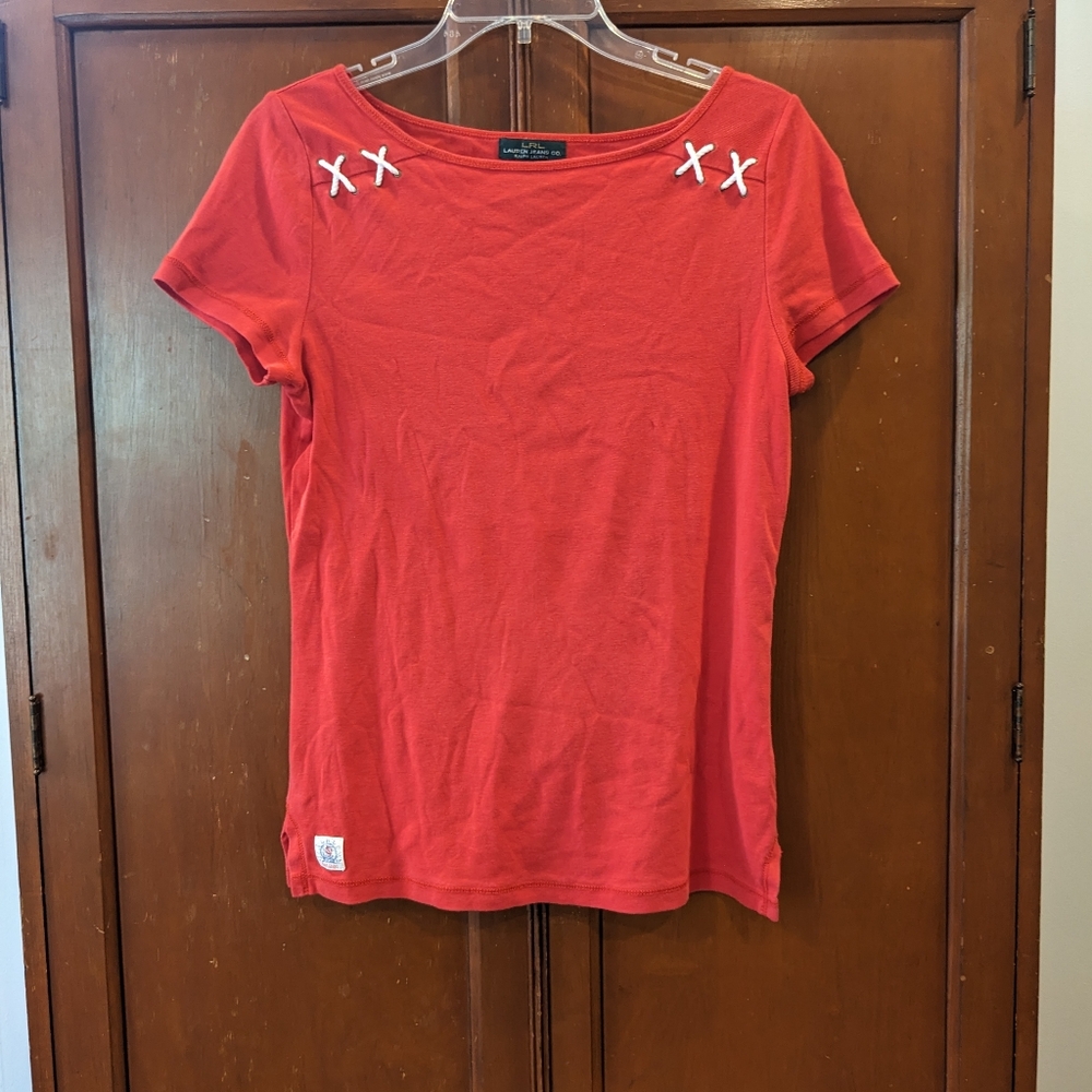 Ralph Lauren Red Tshirt with Nautical Rope Detail